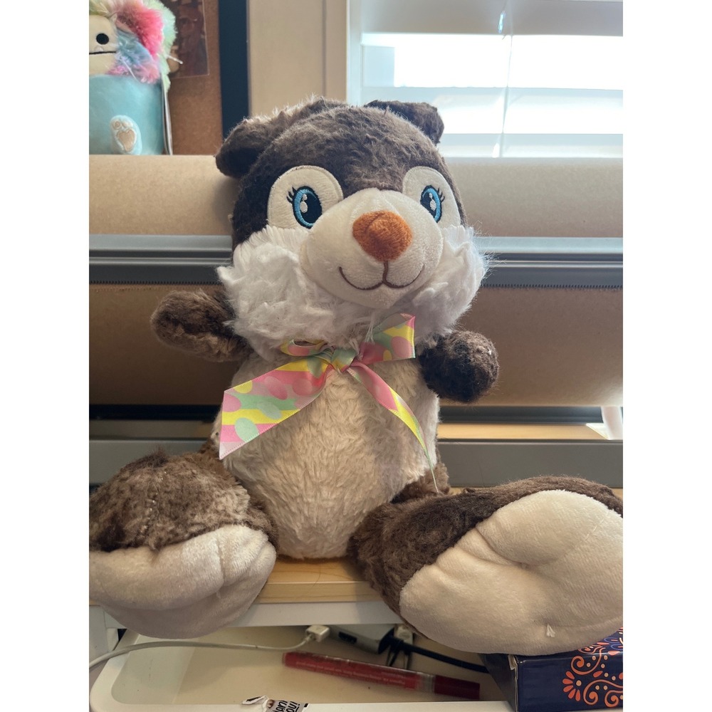 Greenbrier International Brown White Plush Chipmunk Squirrel Blue Eyes Bow 10"